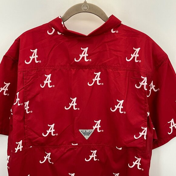 Columbia Alabama Crimson Tide Men's Large Red Short Sleeve Button-Up Shirt - Picture 4 of 6